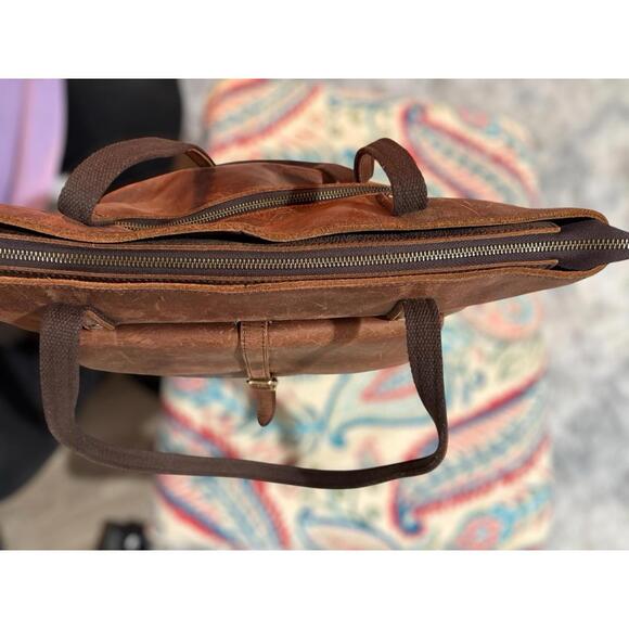 S Zone Bag Brown Distressed Cowhide Leather Briefcase Purse Rugged Satchel - Picture 5 of 11